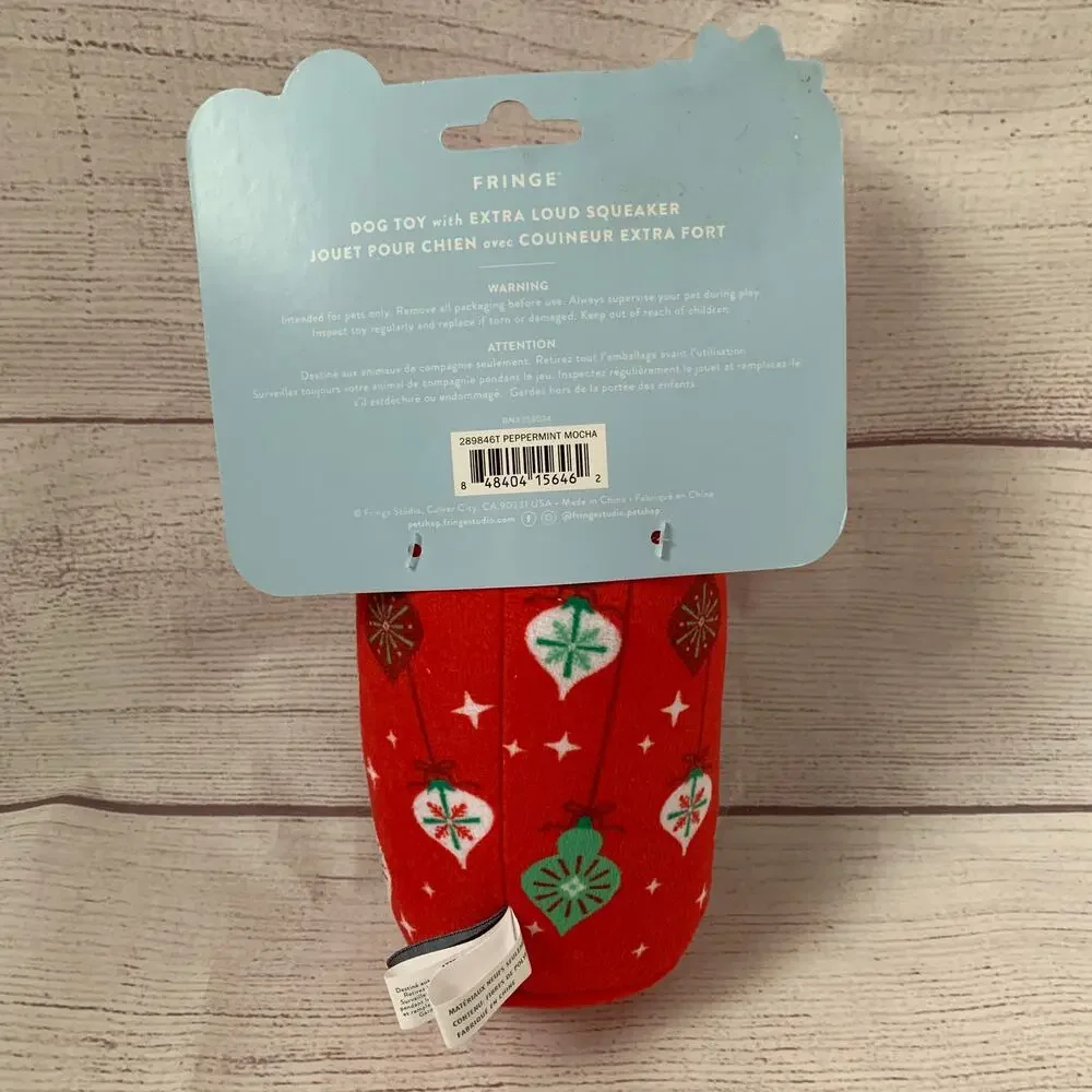 Fringe Dog Toy with Squeaker Peppermint Mocha Christmas Chew Fetch Crinkle 8